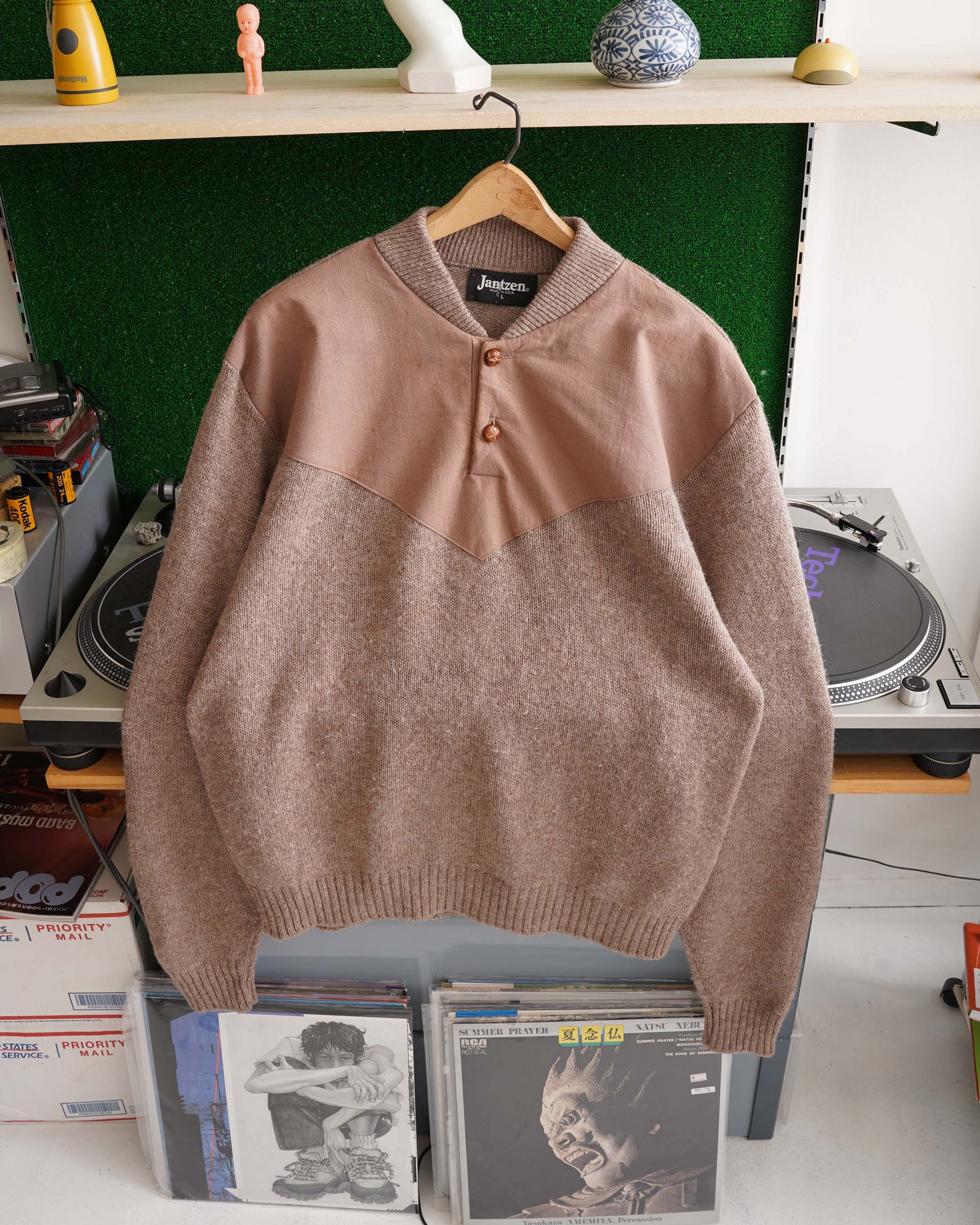 90S MADE IN USA JANTZEN HENRY NECK WOOL SWEATER