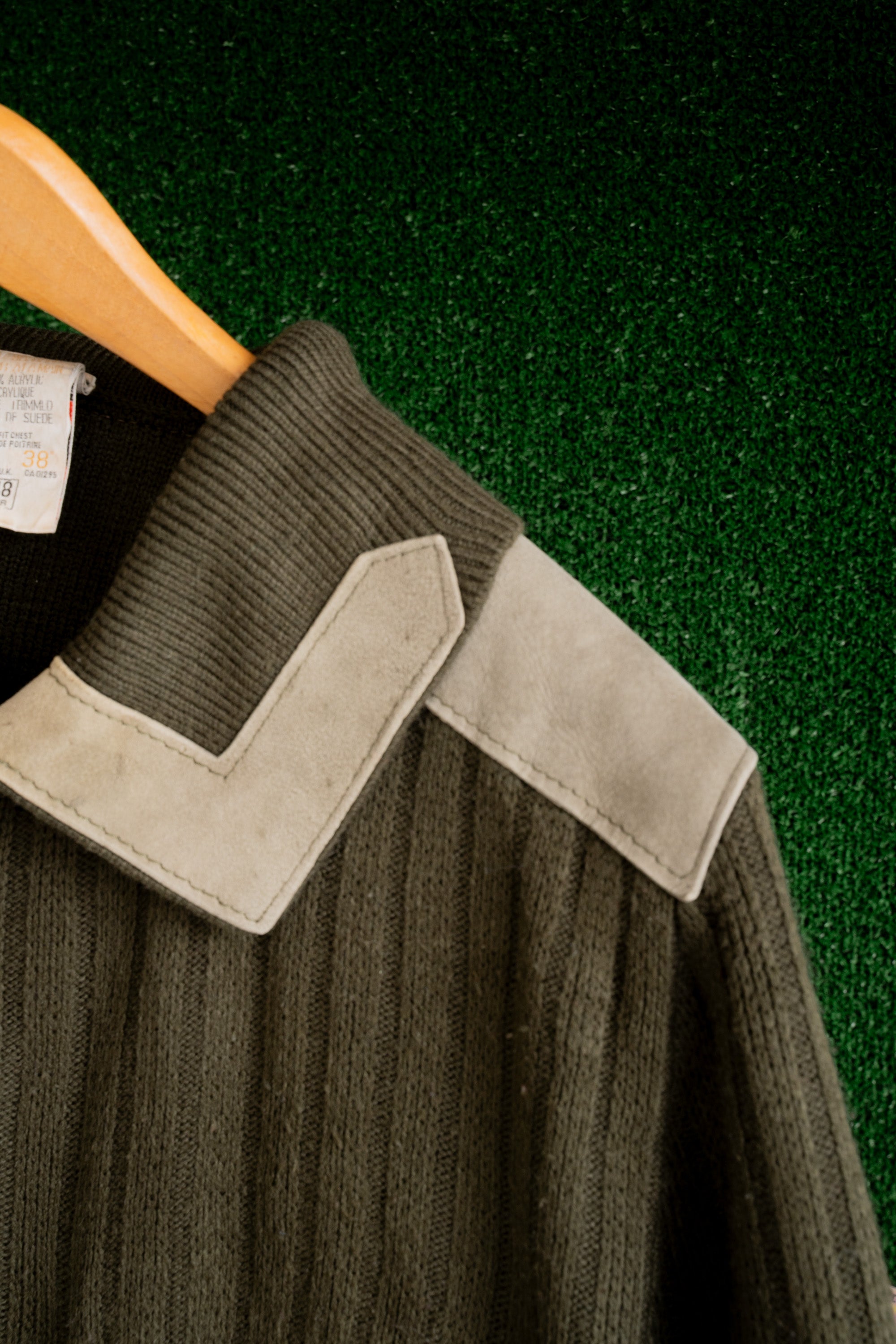 80S MADE IN U.K. ST.MICHAEL LEATHER PATCHED FULL-ZIP SWEATER