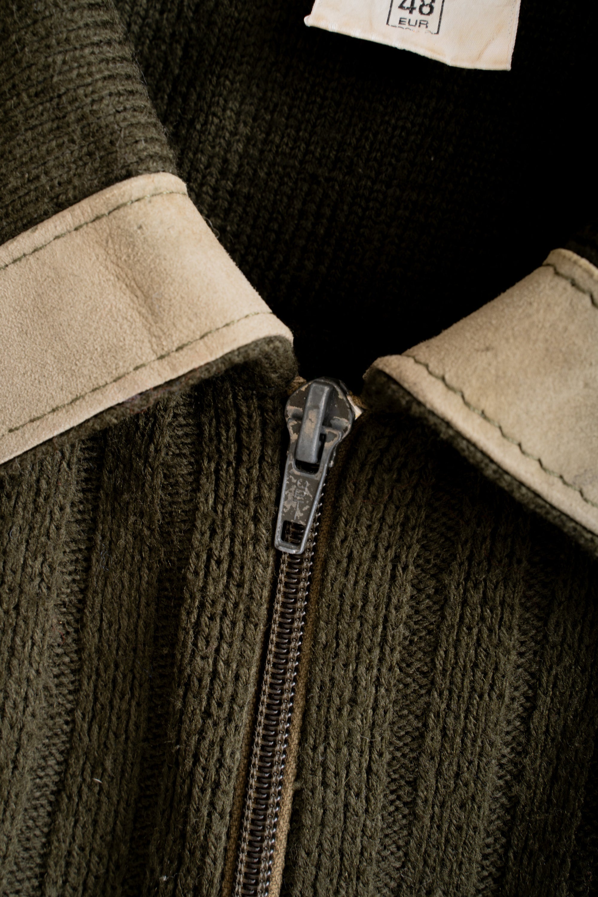 80S MADE IN U.K. ST.MICHAEL LEATHER PATCHED FULL-ZIP SWEATER