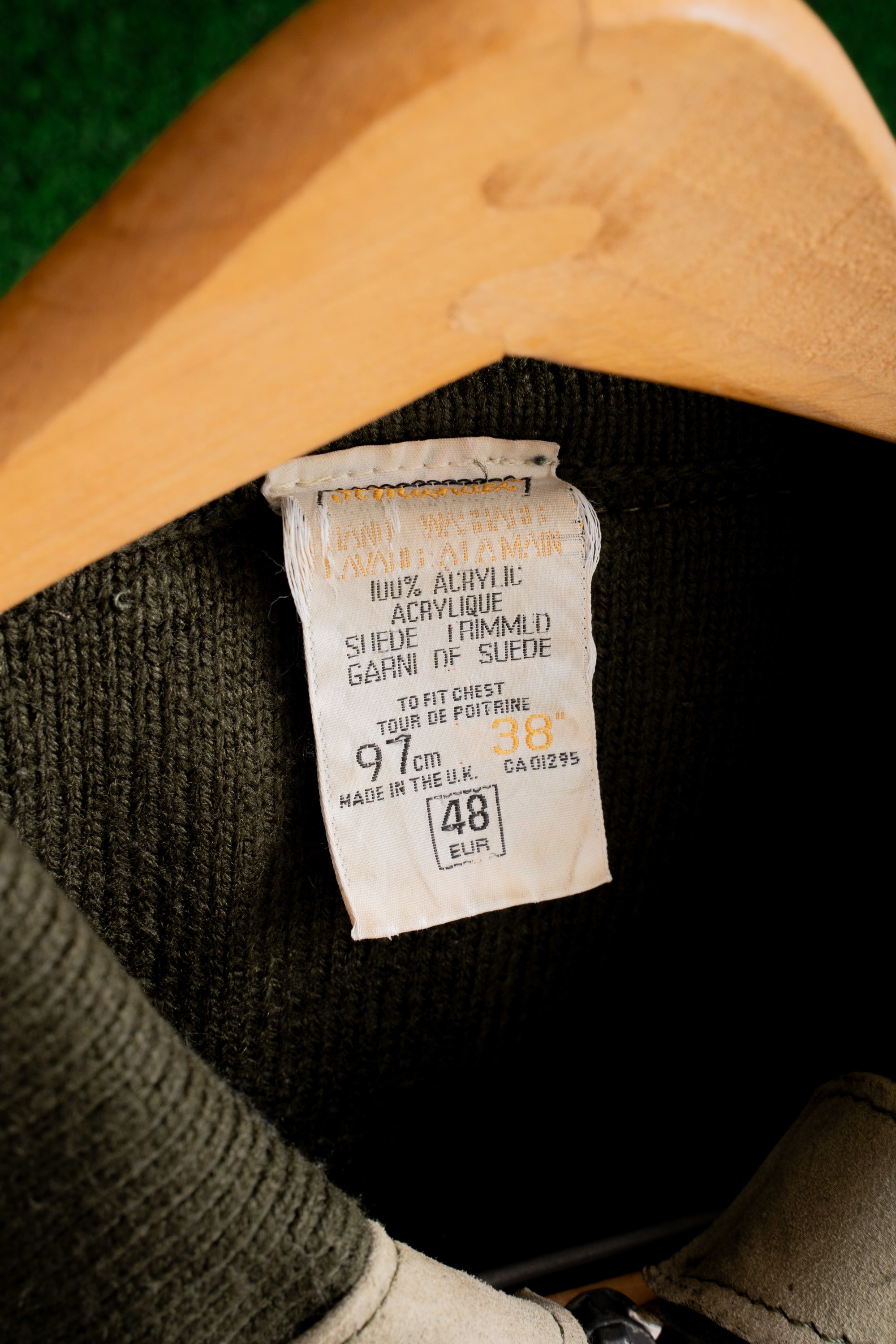 80S MADE IN U.K. ST.MICHAEL LEATHER PATCHED FULL-ZIP SWEATER