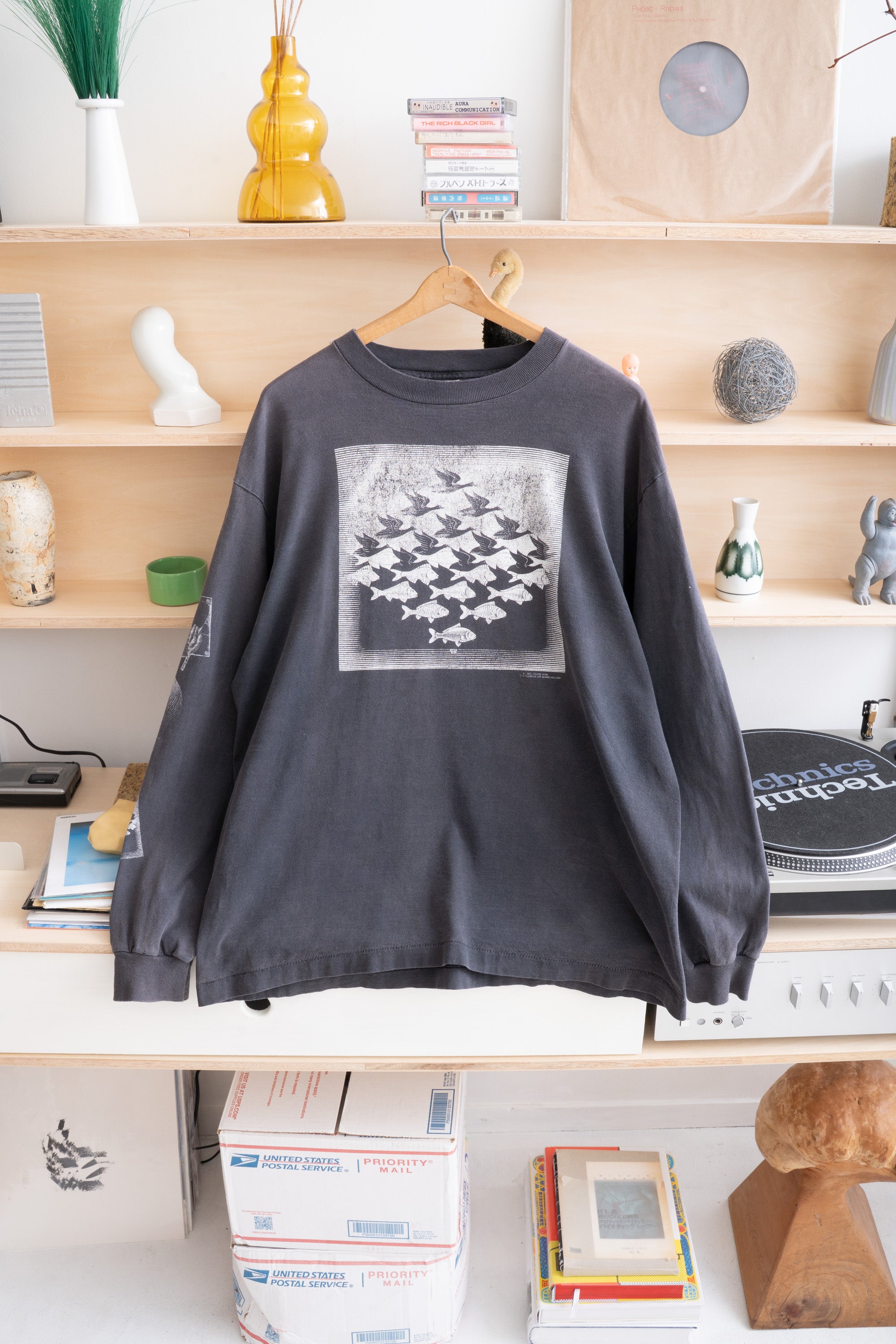 91S MADE IN USA M.C.ESCHER SKY AND WATER LONG SLEEVE T-SHIRT (ANDAZIA)