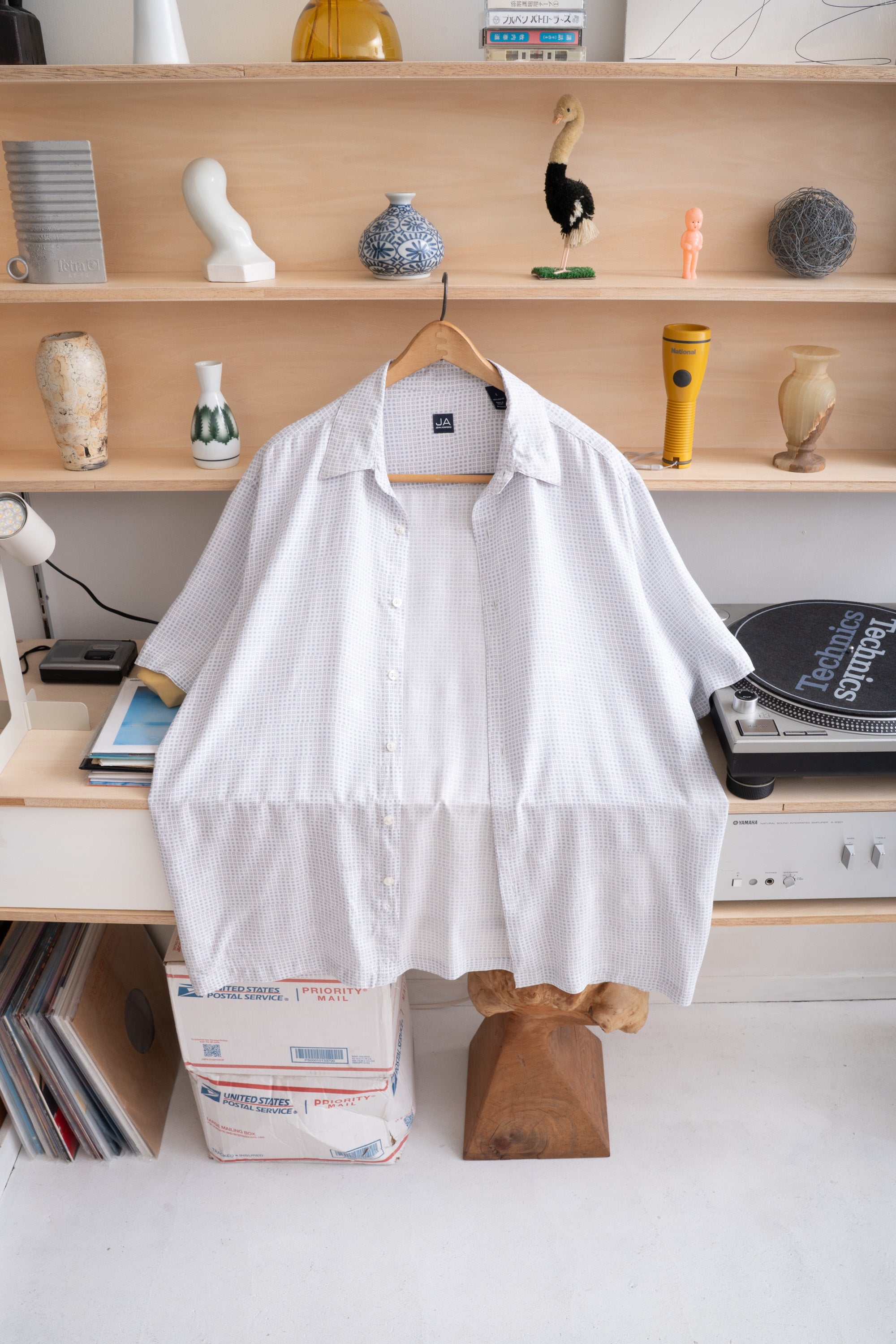 00S JOHN ASHFORD GRID SQUARE RAYON SHIRT