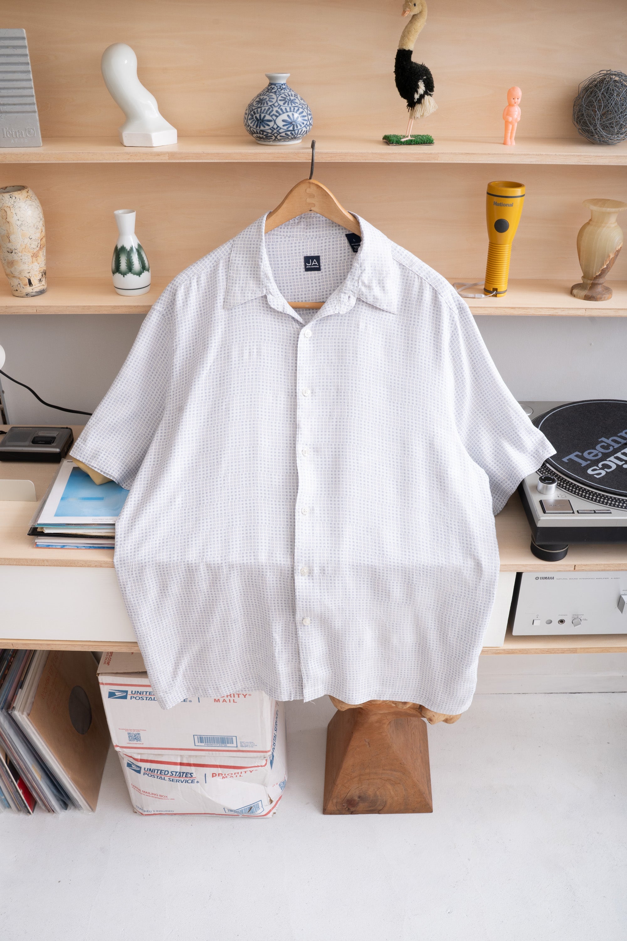 00S JOHN ASHFORD GRID SQUARE RAYON SHIRT