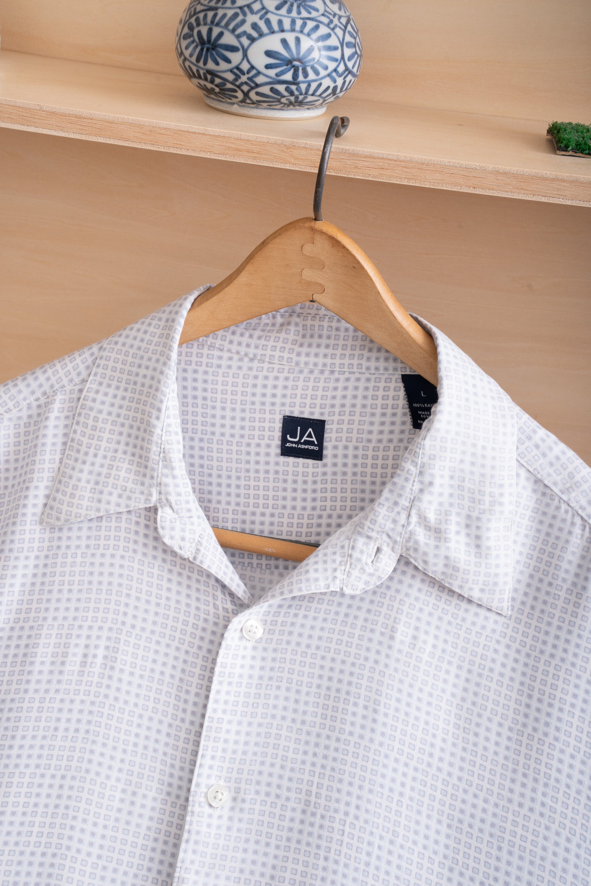 00S JOHN ASHFORD GRID SQUARE RAYON SHIRT