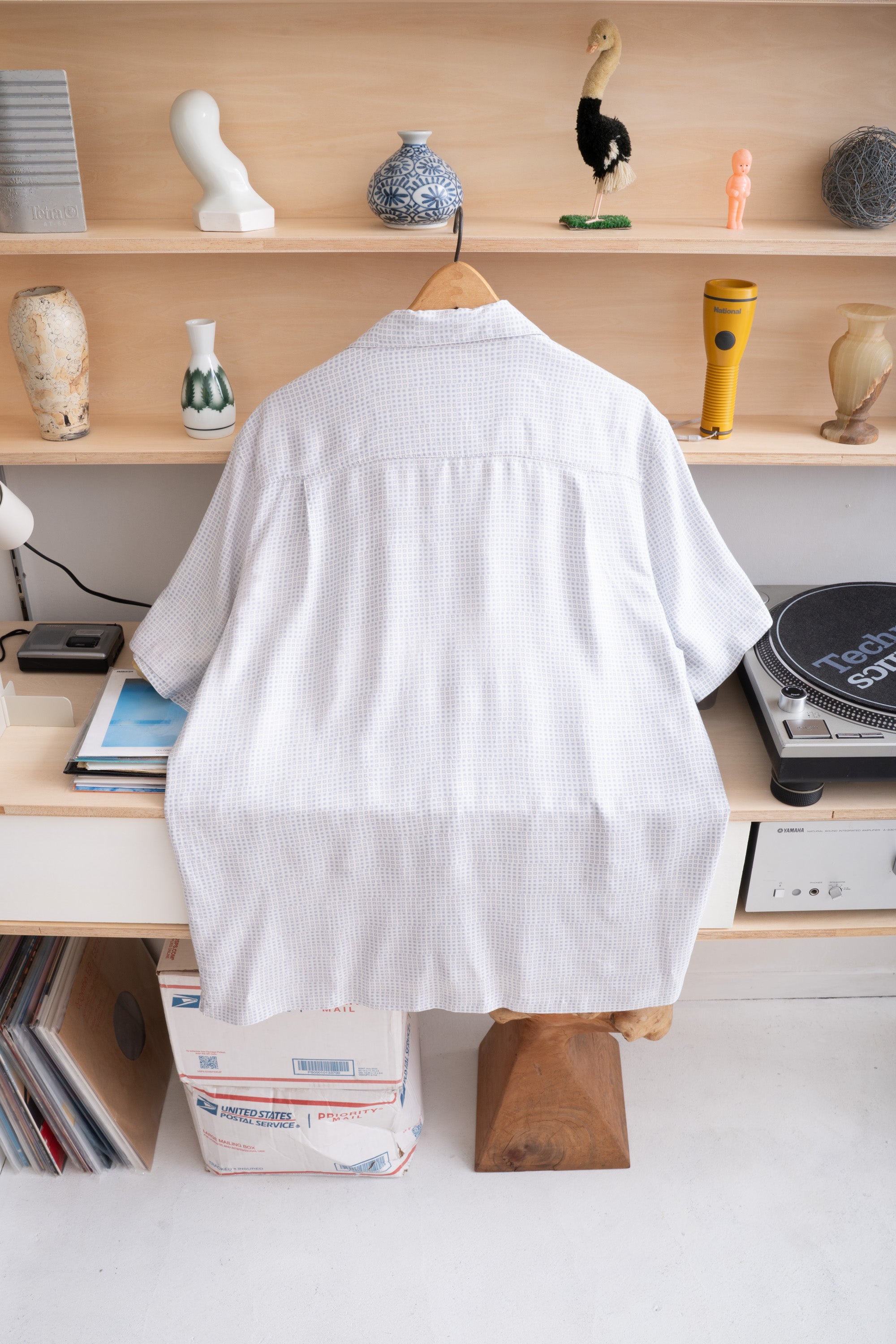 00S JOHN ASHFORD GRID SQUARE RAYON SHIRT