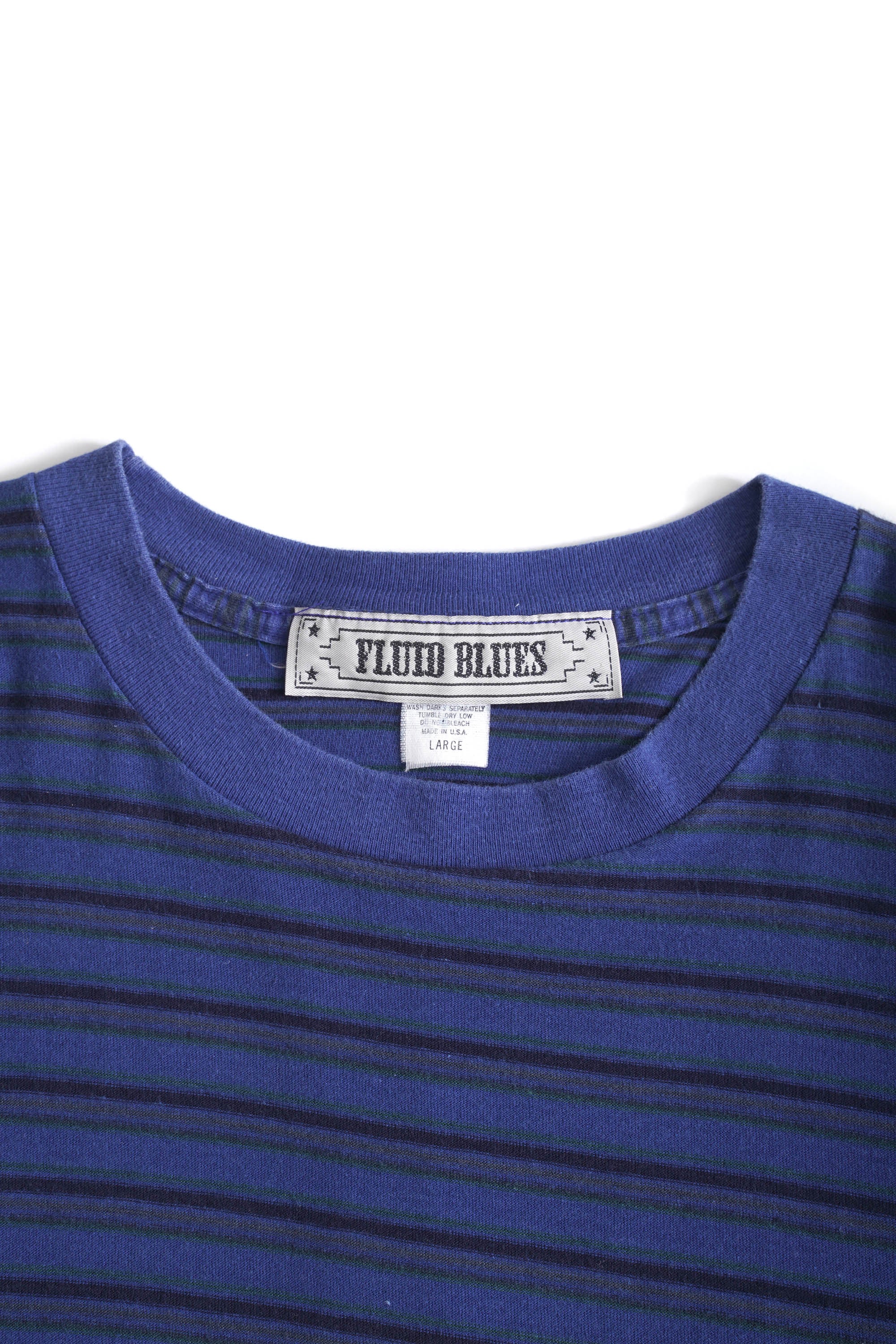 80~90S MADE IN USA FLUID BLUES STRIPED T-SHIRT