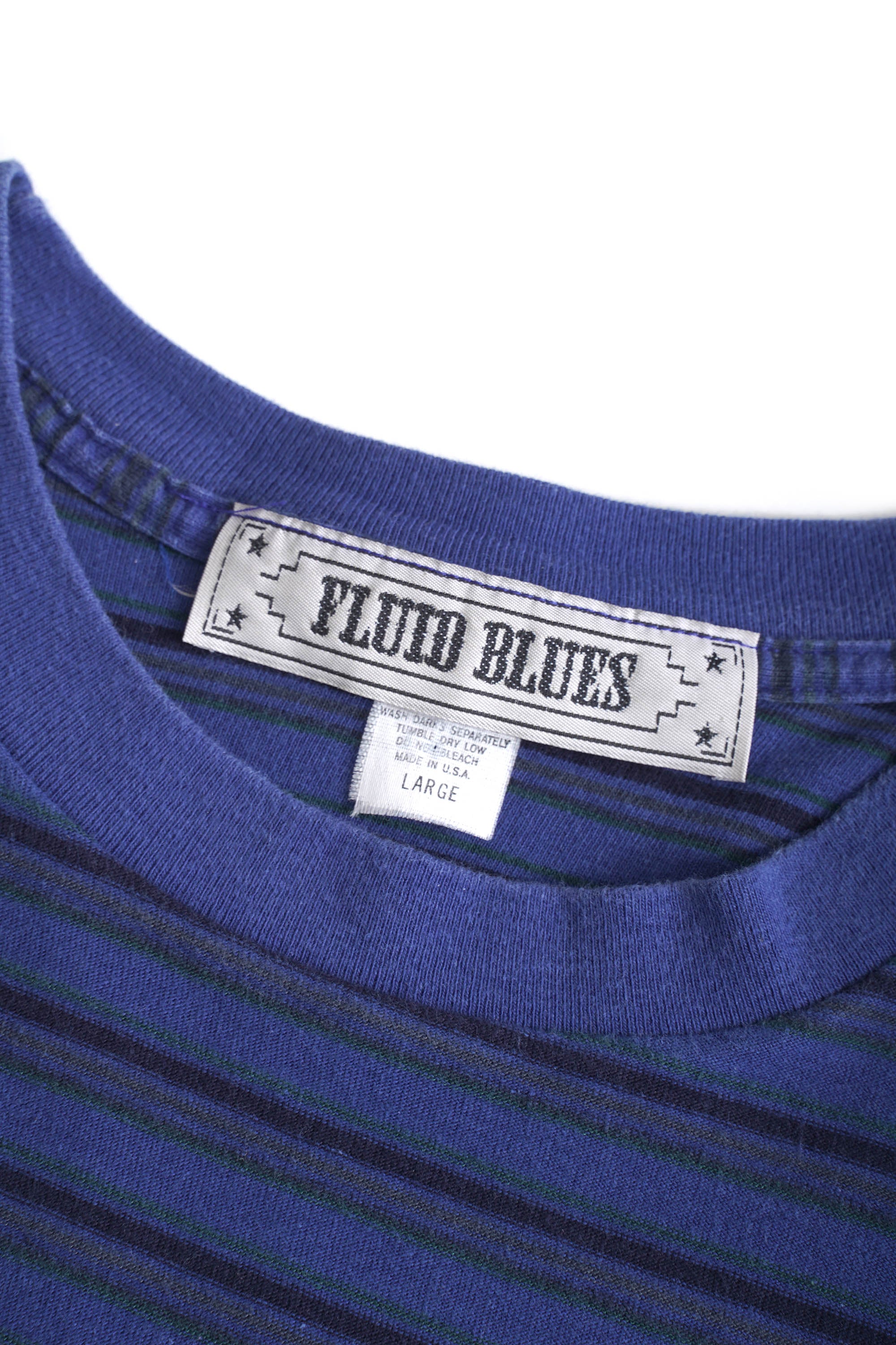 80~90S MADE IN USA FLUID BLUES STRIPED T-SHIRT