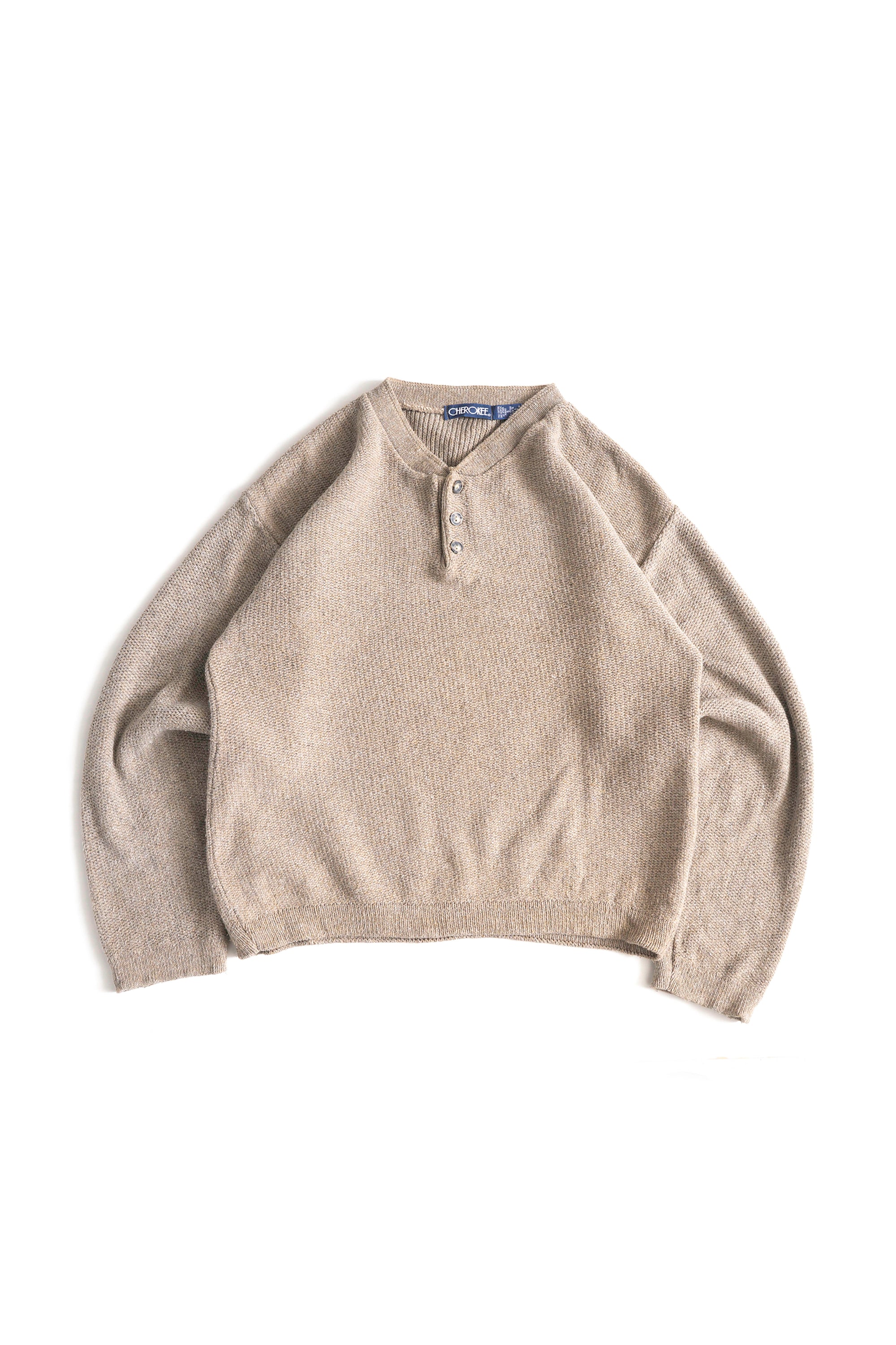 90S MADE IN USA CHEROKEE MOSS STITCH HENRY NECK SWEATER