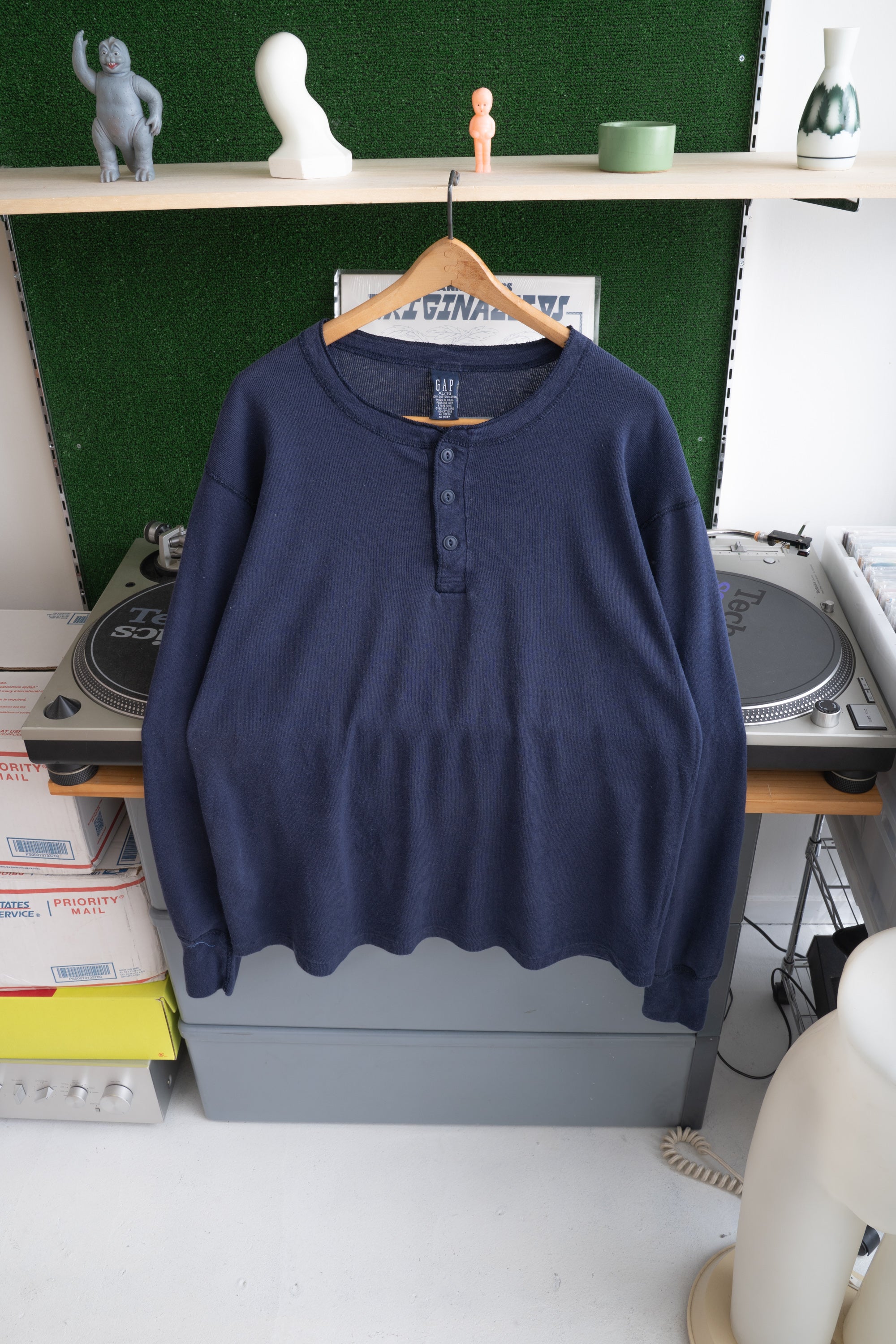 90S MADE IN USA GAP RIBBED HENRY NECK PULLOVER