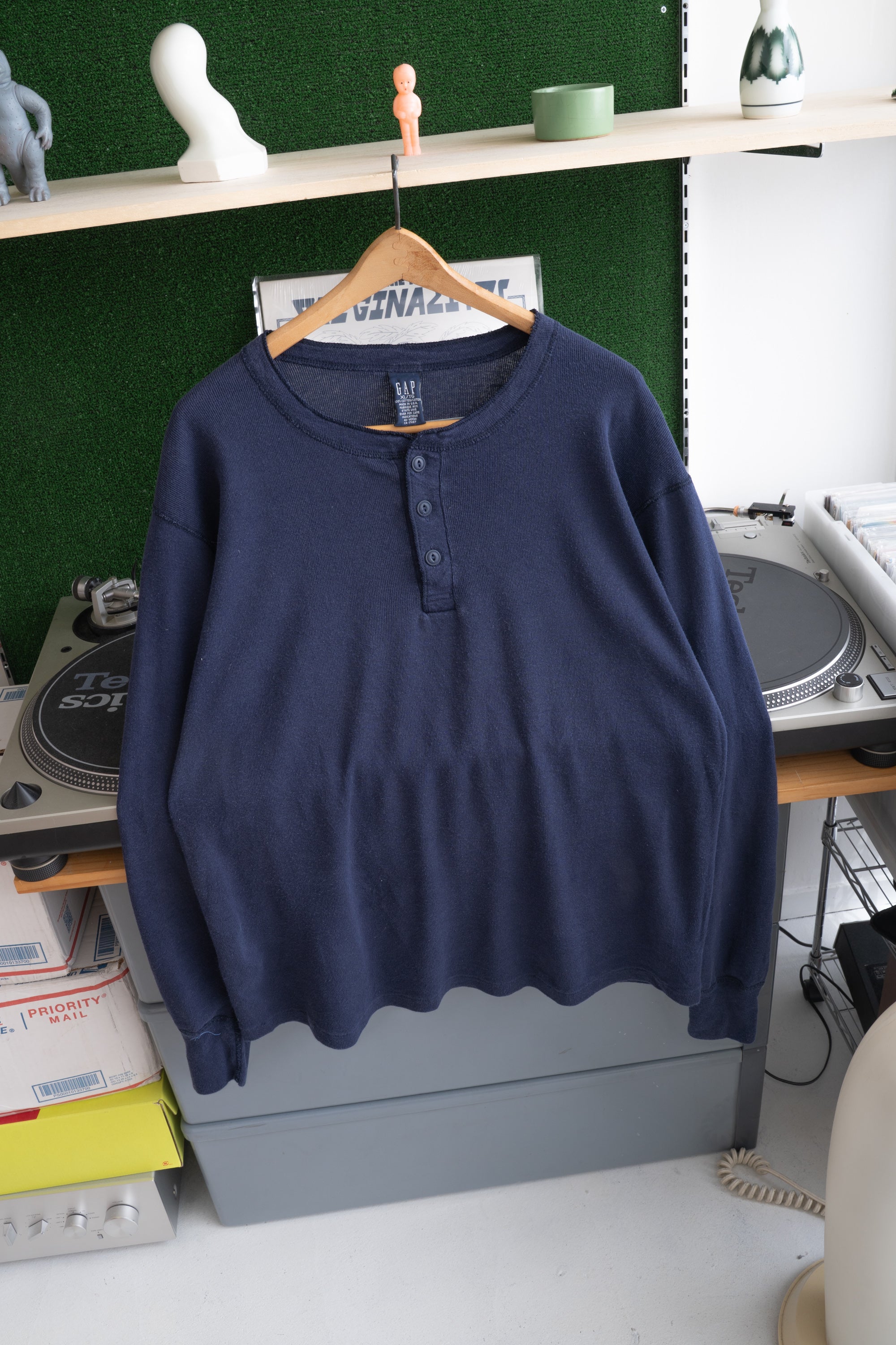 90S MADE IN USA GAP RIBBED HENRY NECK PULLOVER