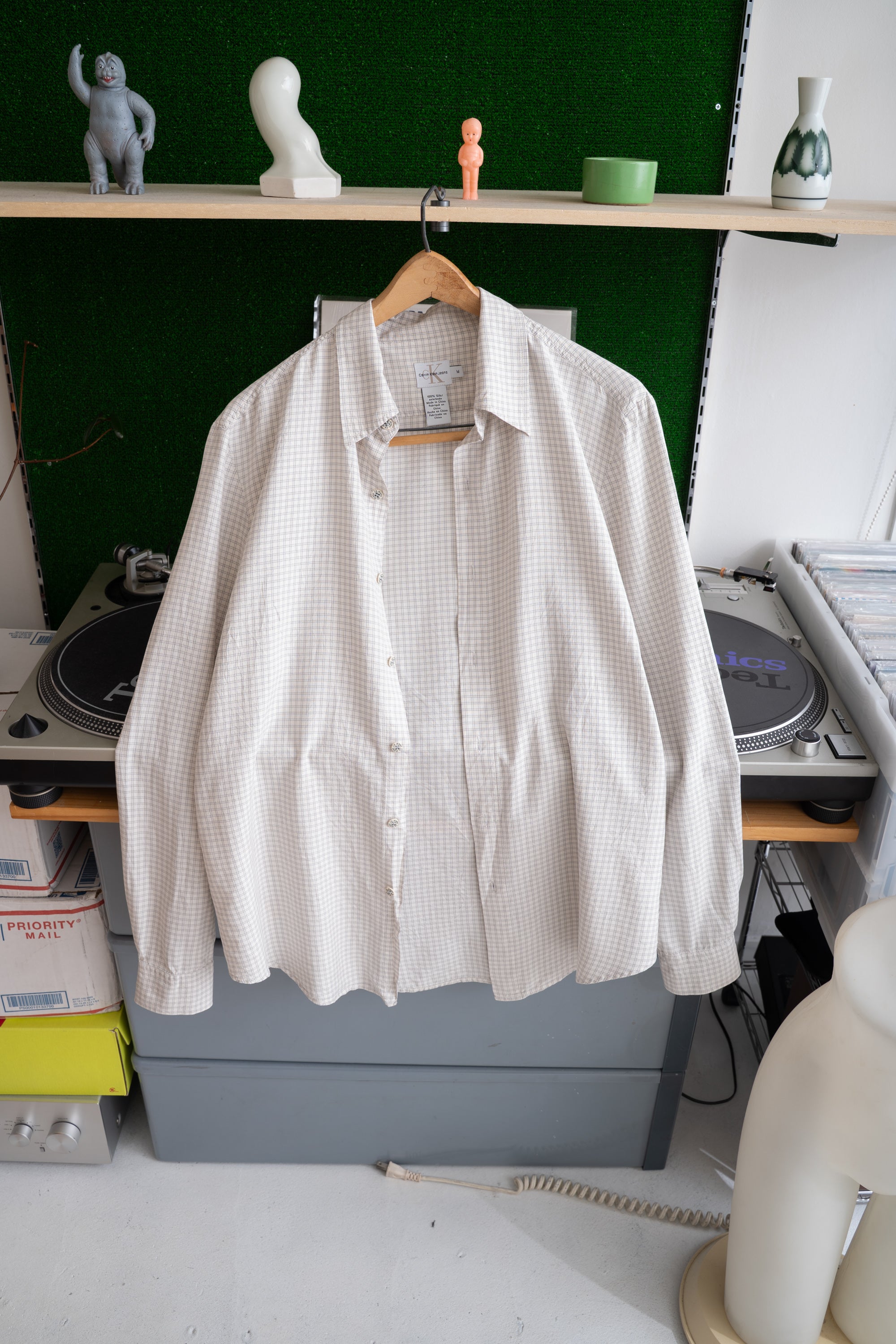 90S CALVIN KLEIN CHECKED SILK SHIRT
