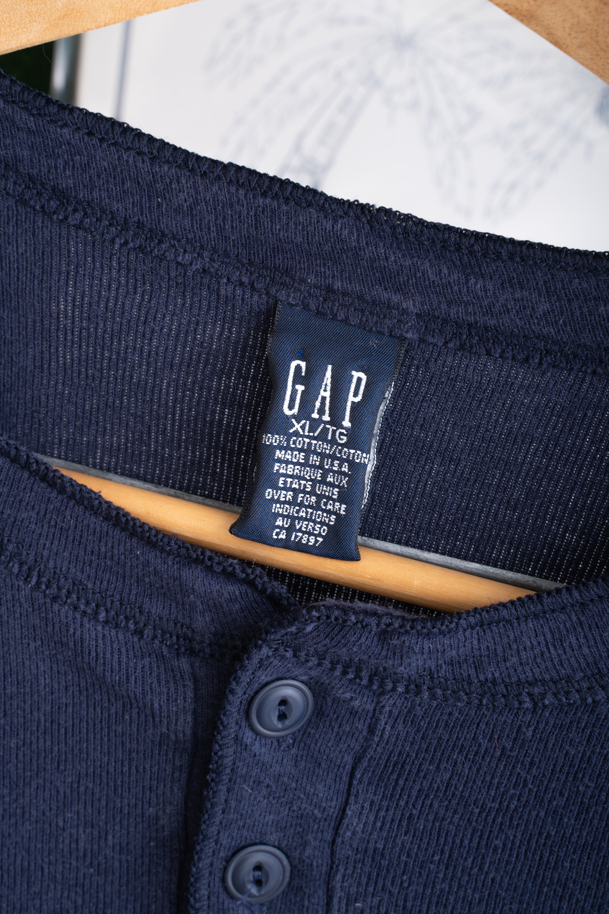 90S MADE IN USA GAP RIBBED HENRY NECK PULLOVER