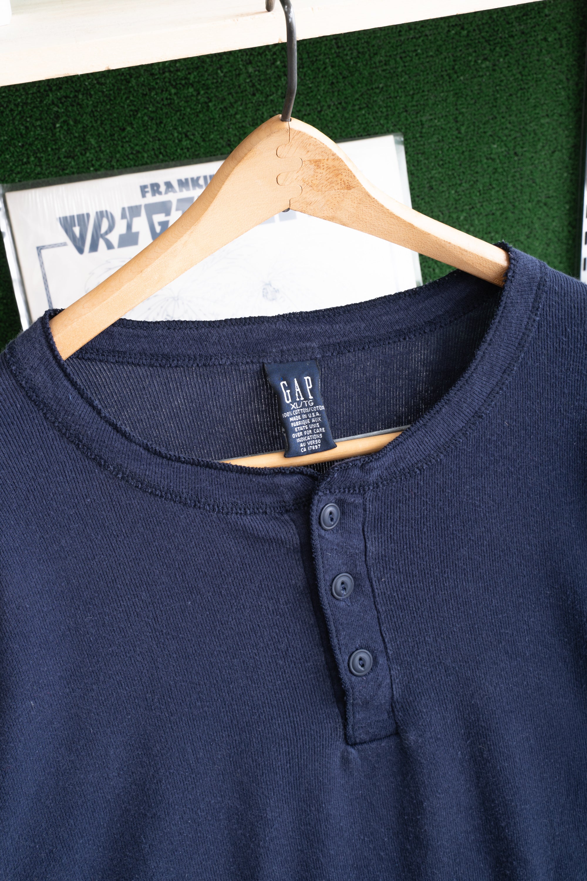 90S MADE IN USA GAP RIBBED HENRY NECK PULLOVER