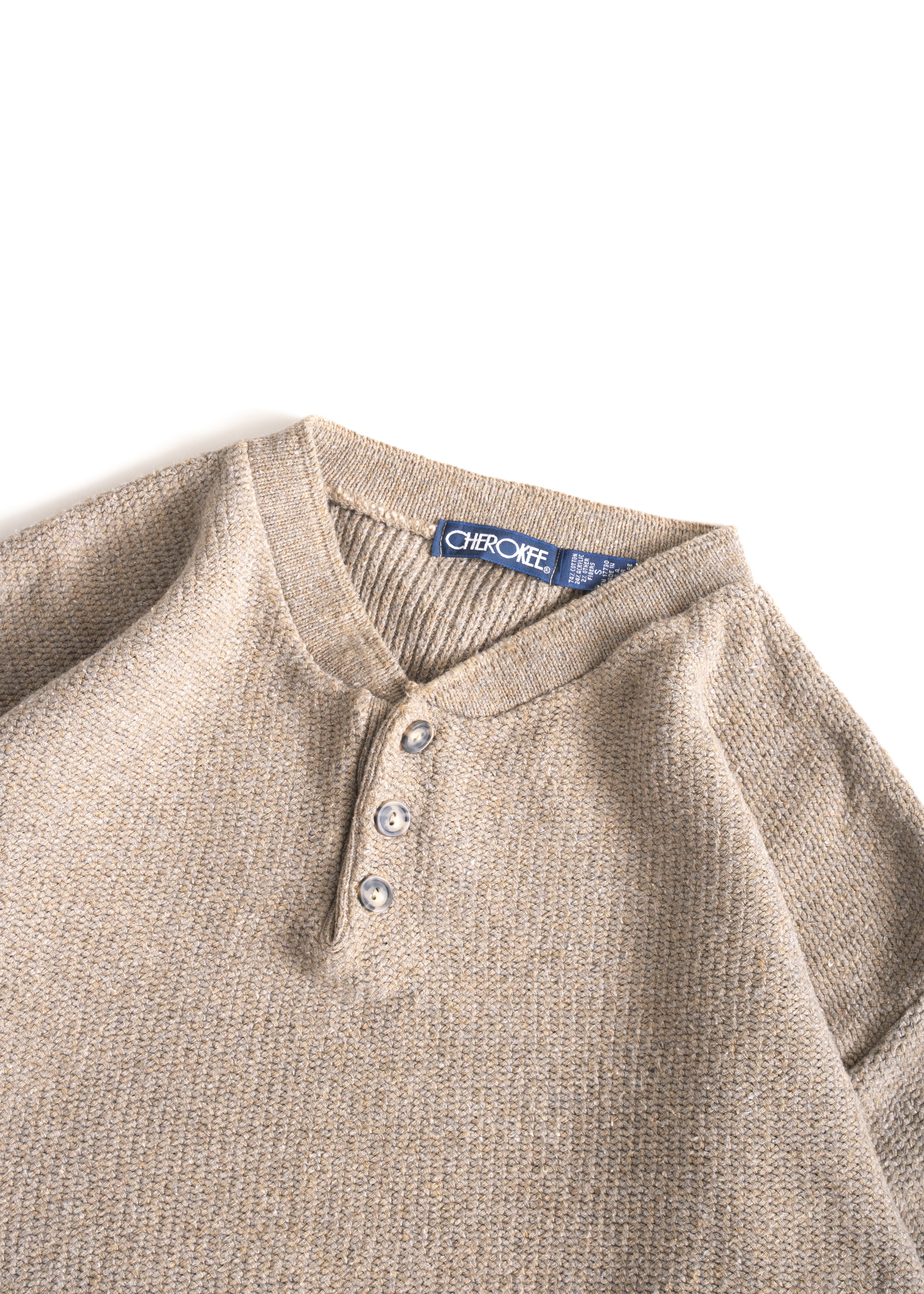 90S MADE IN USA CHEROKEE MOSS STITCH HENRY NECK SWEATER