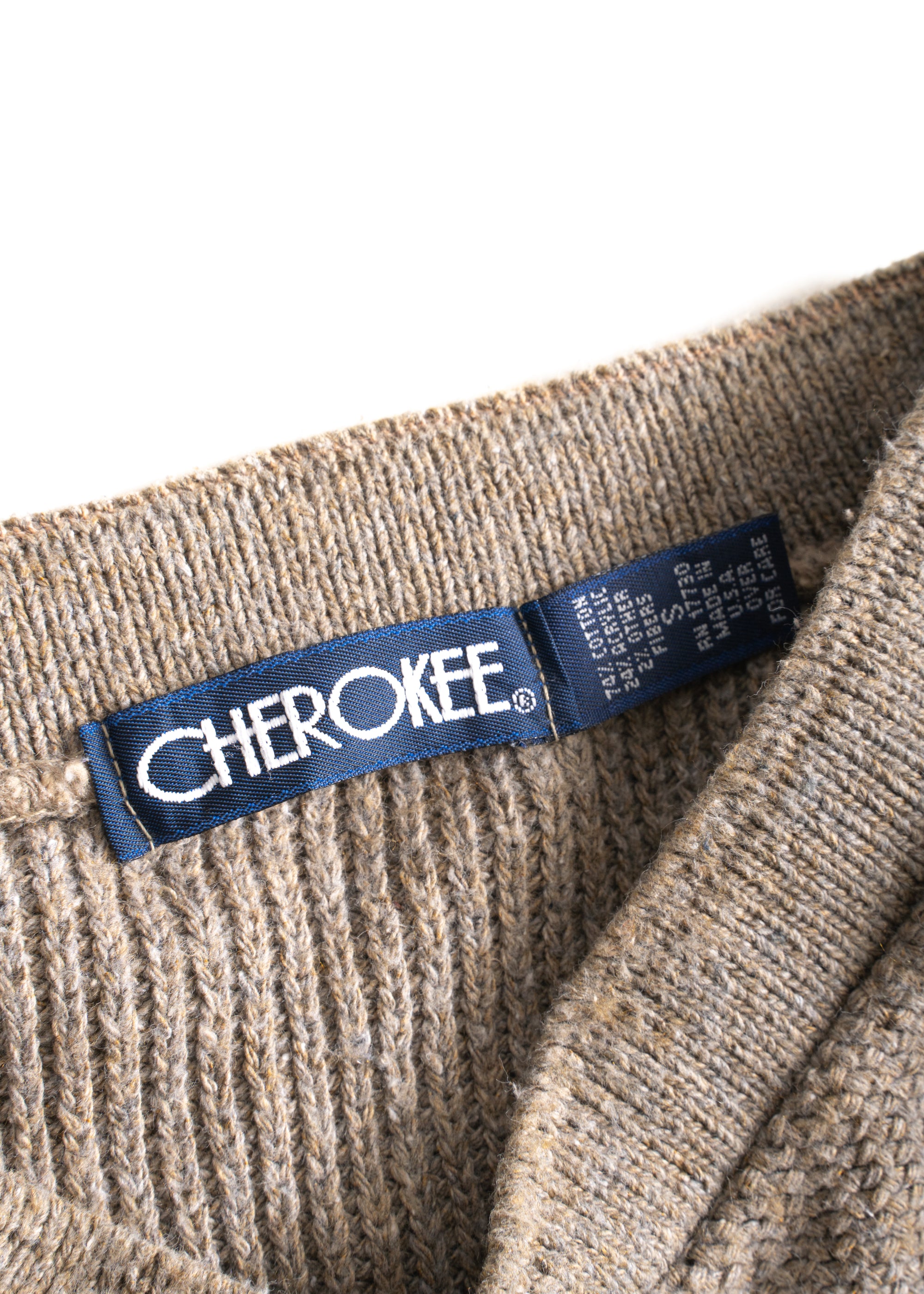 90S MADE IN USA CHEROKEE MOSS STITCH HENRY NECK SWEATER
