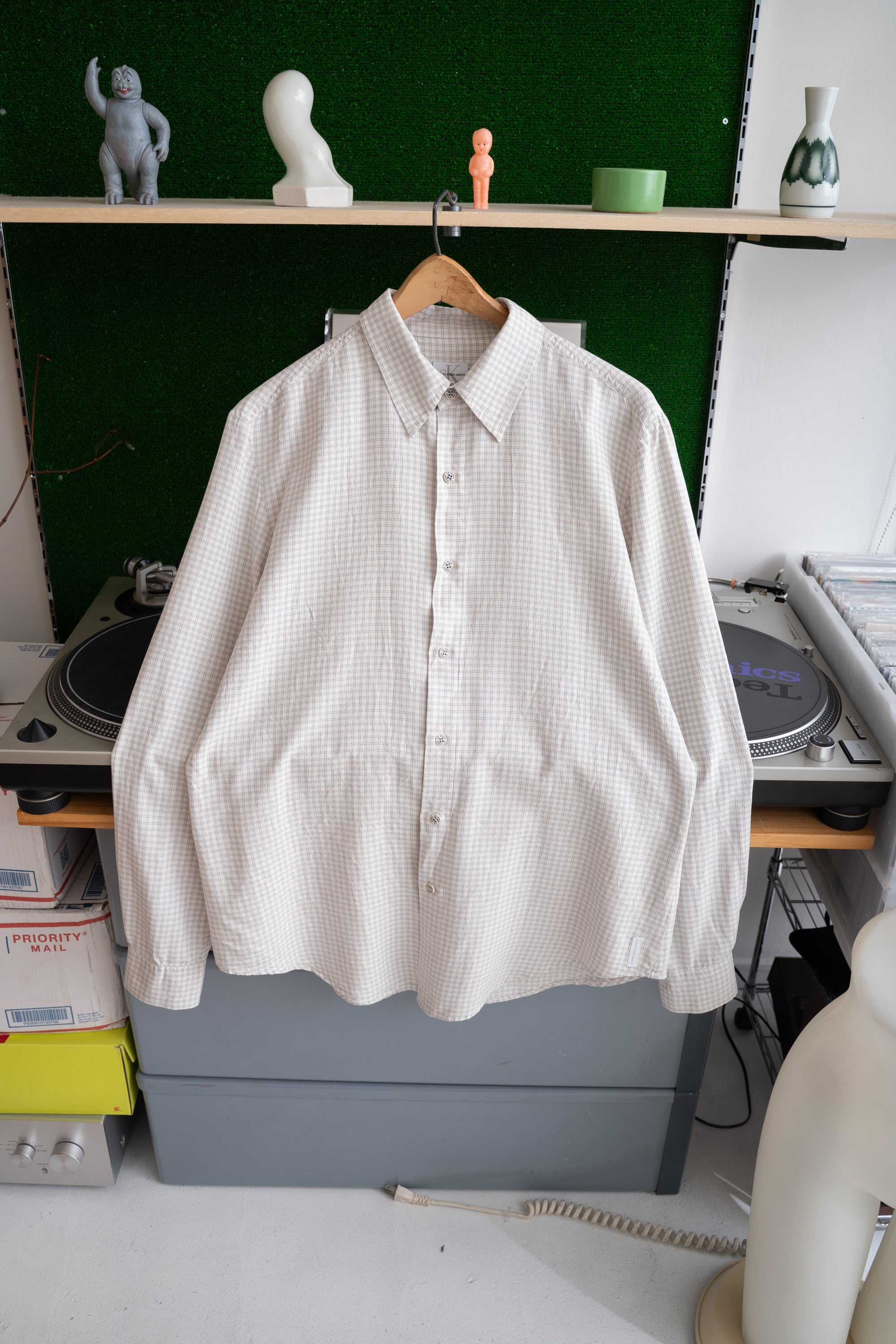 90S CALVIN KLEIN CHECKED SILK SHIRT