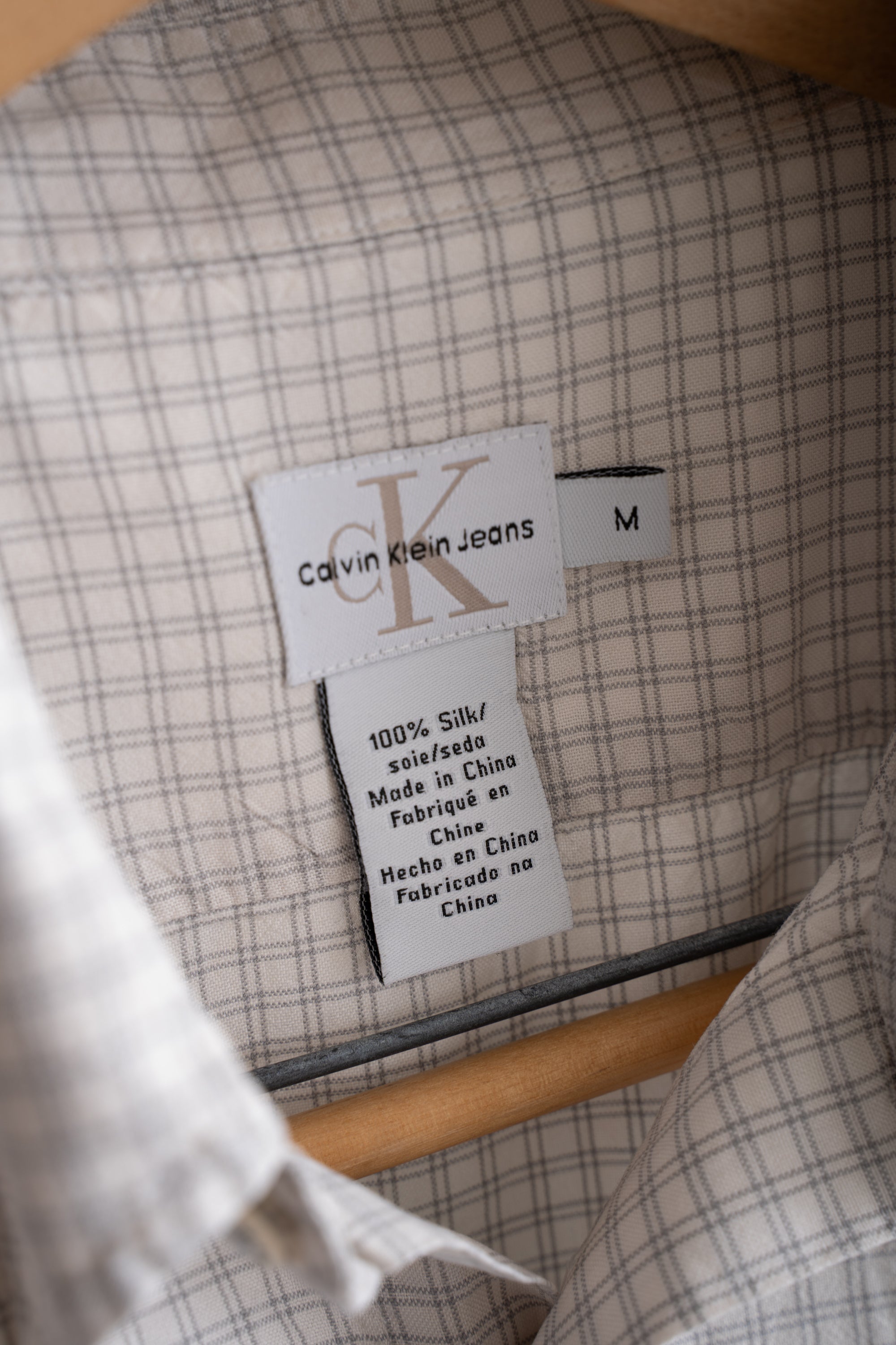 90S CALVIN KLEIN CHECKED SILK SHIRT