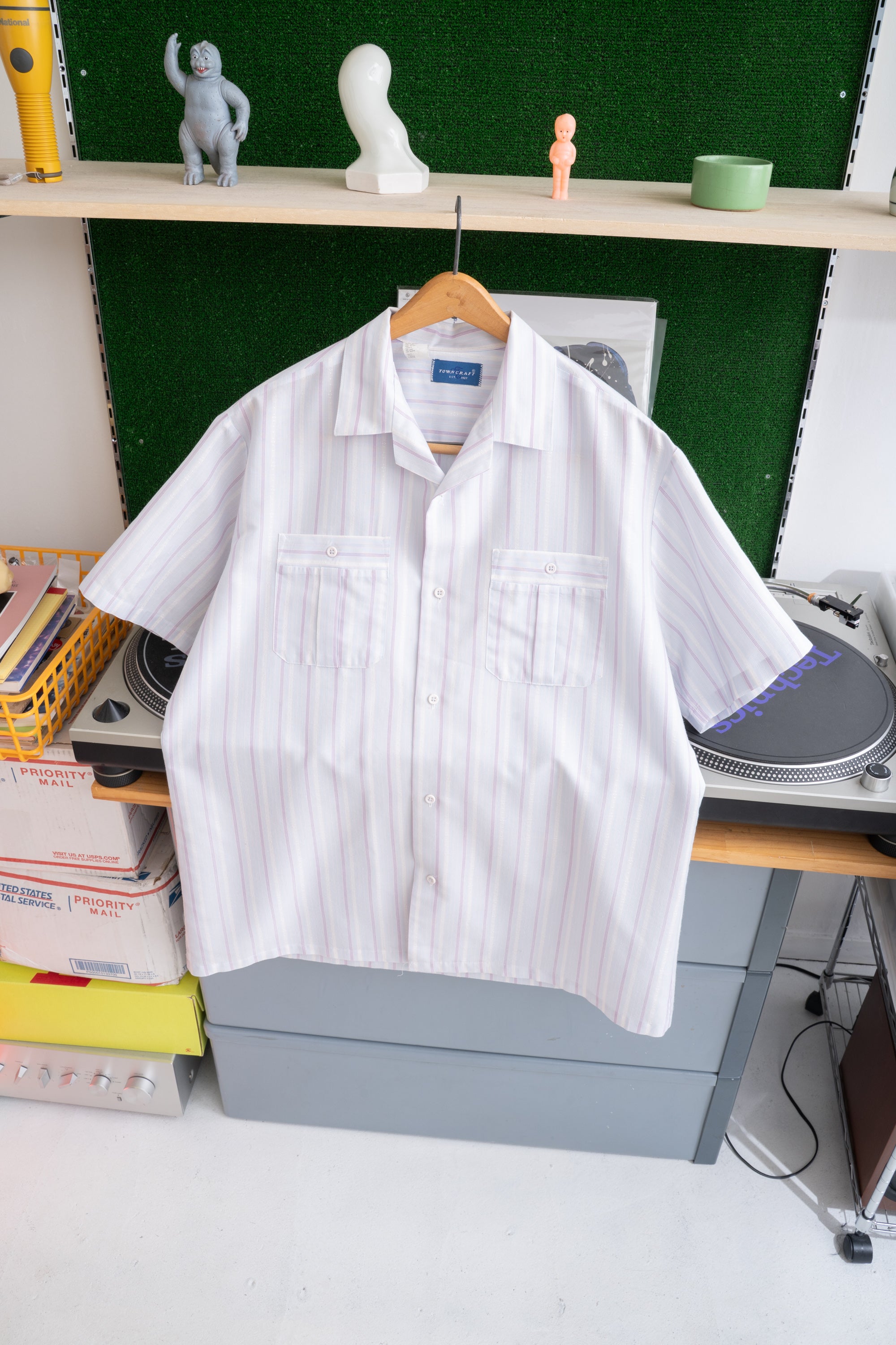 80S MADE IN USA TOWN CRAFT OPEN COLLAR SHIRT
