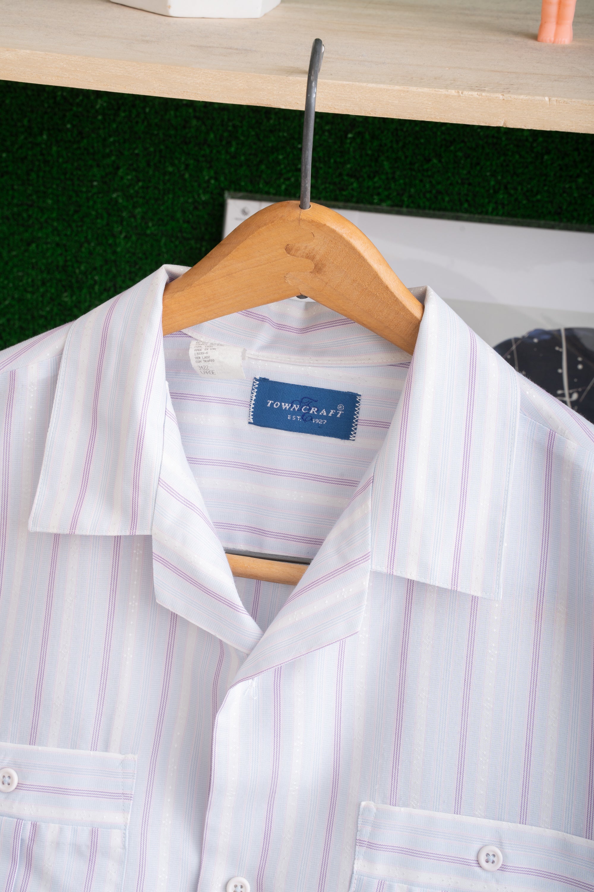 80S MADE IN USA TOWN CRAFT OPEN COLLAR SHIRT